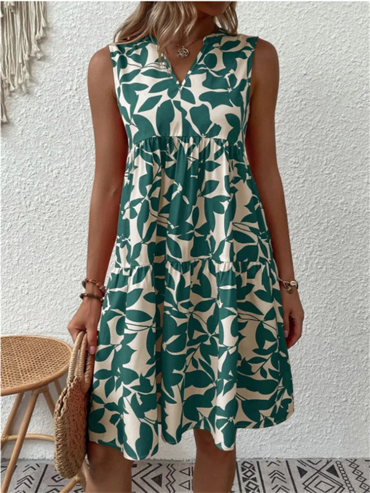 Sleeveless Tiered Summer Dress with V-Neckline