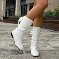 Slouchy Leather Knee High Boots with Ribbon Tie Detail