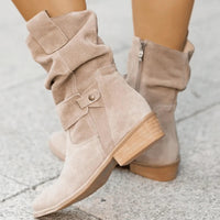 Slouchy Suede Ankle Boots with Fold-Over Cuff and Block Heel
