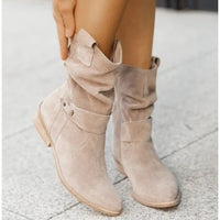Slouchy Suede Ankle Boots with Strap and Stud Detail