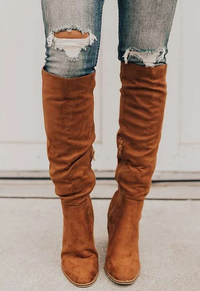 Slouchy Suede Knee High Boots with Block Heel