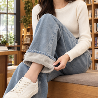 Snug Fleece Lined High Rise Wide Leg Jeans