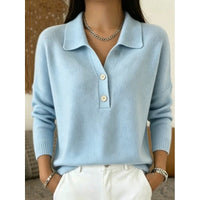 Soft Cashmere-Feel Polo Neck Sweater with Button Placket