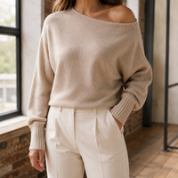 Soft Cashmere-Feel Sweater with Off-Shoulder Neckline