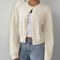 Soft Cropped Cardigan with Crew Neck and Small Buttons
