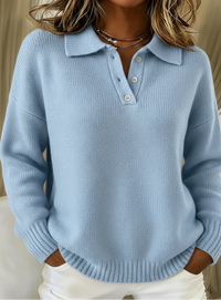 Soft Fluffy Polo Collar Jumper with Button Placket