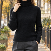 Soft Fluffy Turtleneck Sweater with Ribbed Cuffs