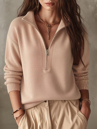 Soft Half Zip Sweater with Stand Collar