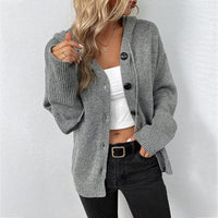 Soft Hooded Cardigan with Button Front and Ribbed Cuffs