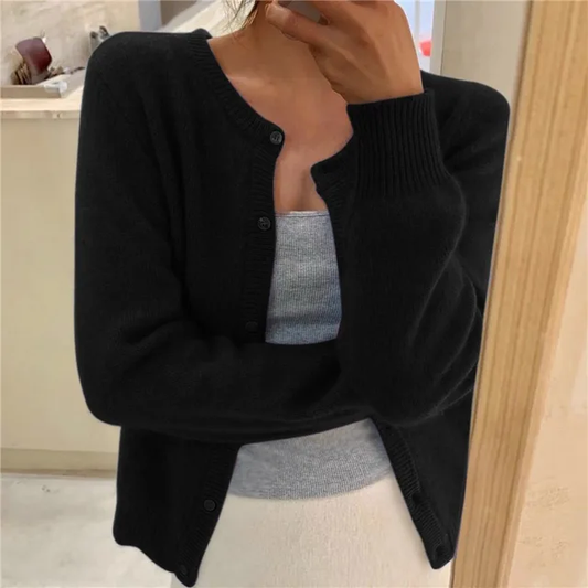 Soft Knit Cardigan with Round Neck and Button Front