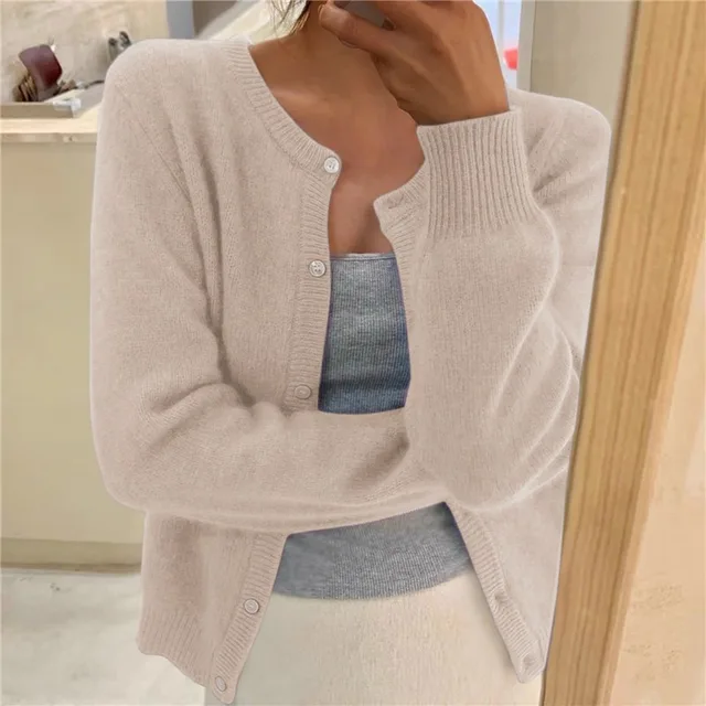 Soft Knit Cardigan with Round Neck and Button Front