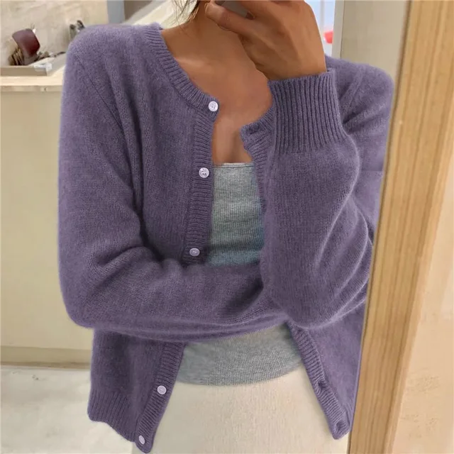 Soft Knit Cardigan with Round Neck and Button Front