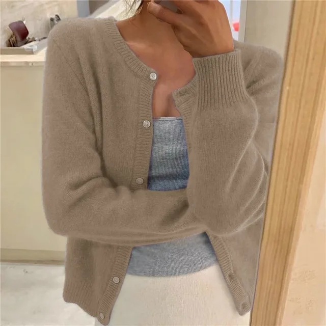 Soft Knit Cardigan with Round Neck and Button Front