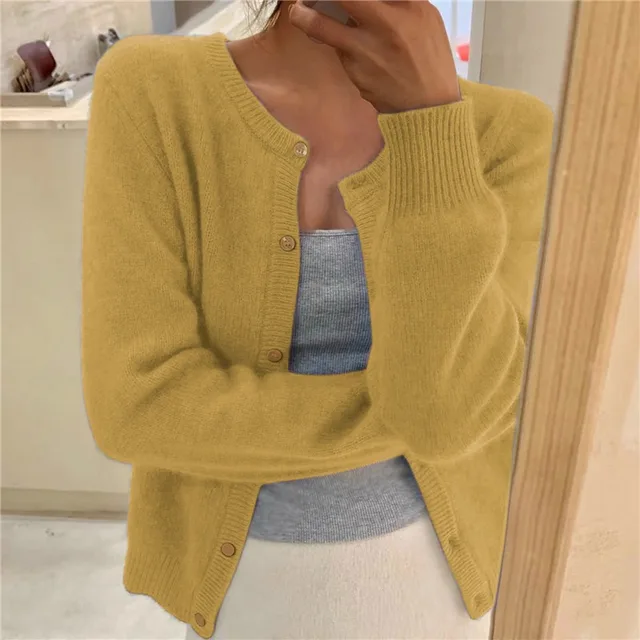 Soft Knit Cardigan with Round Neck and Button Front