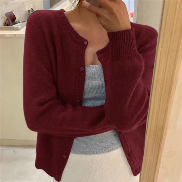 Soft Knit Cardigan with Round Neck and Button Front