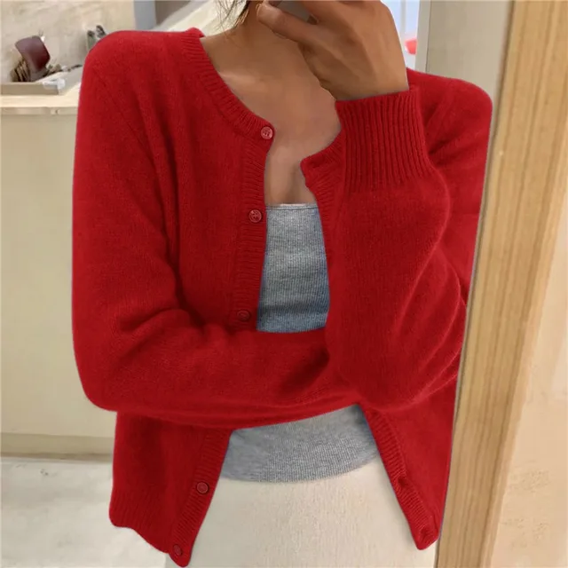 Soft Knit Cardigan with Round Neck and Button Front