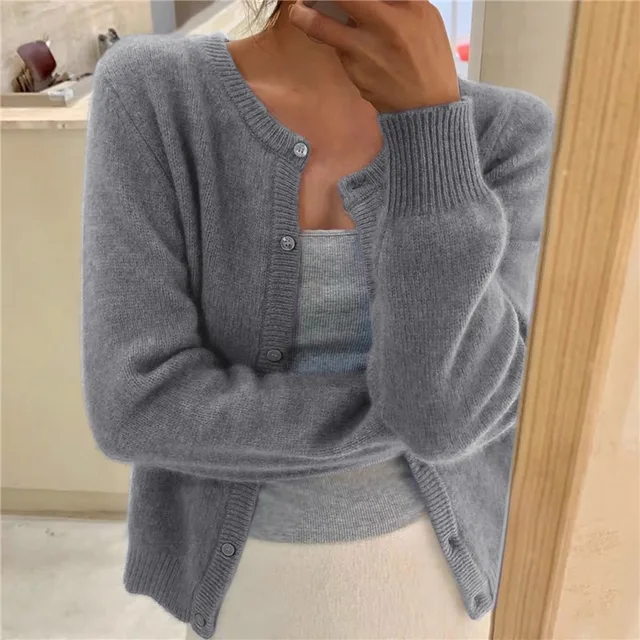 Soft Knit Cardigan with Round Neck and Button Front