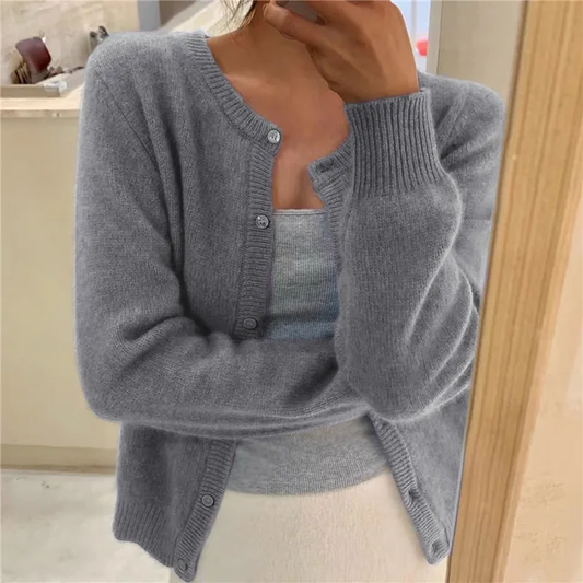 Soft Knit Cardigan with Round Neck and Button Front
