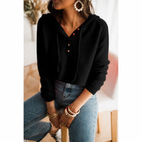 Soft Knit Hoodie Sweater with Button Detail and Drawstring Hood
