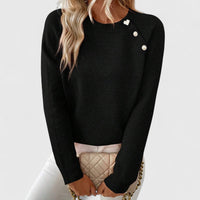 Soft Knit Sweater with Pearl Button Shoulder Detail