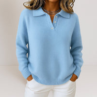 Soft Knit Sweater with Polo Collar and Button Closure