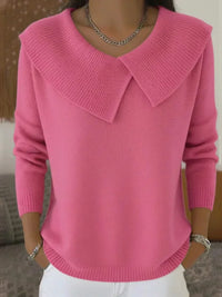Soft Knit Sweater with Wide Collar and V-Neckline