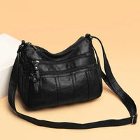 Soft Leather Crossbody Bag with Multiple Zip Pockets