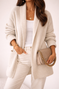 Soft Open Front Cardigan with Front Patch Pockets