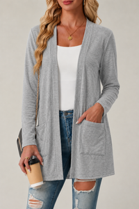 Soft Open Front Longline Cardigan with Front Pockets