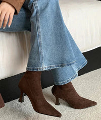 Soft Suede Heeled Ankle Boots with Pointed Toe