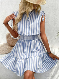 Striped Summer Mini Dress with Smocked Waist and Tie Shoulders