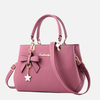 Structured Leather Shoulder Bag with Bow Detail and Detachable Strap