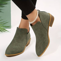 Suede Ankle Boots with V-Cut and Low Block Heel