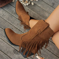Suede Cowboy Ankle Boots with Fringe and Silver Studs