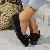 Suede Wedge Ballet Flats with Bow Detail