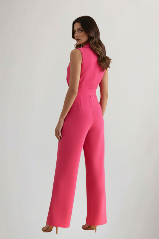 Tailored Wide Leg Jumpsuit with Wrap Front and Tie Waist