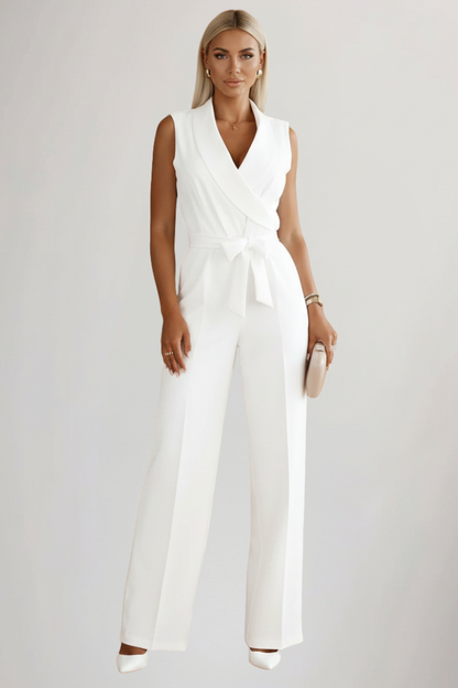 Tailored Wide Leg Jumpsuit with Wrap Front and Tie Waist