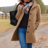 Tailored Wool Coat with Wide Collar and Side Pockets