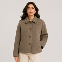 Taupe Boucle Cropped Jacket with Tonal Buttons