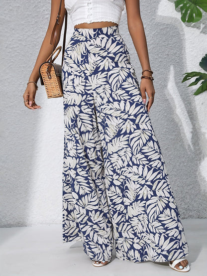 Tropical Print High Waist Wide Leg Trousers