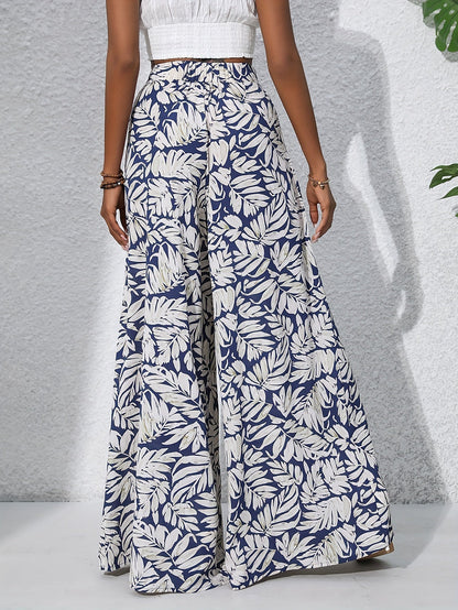 Tropical Print High Waist Wide Leg Trousers