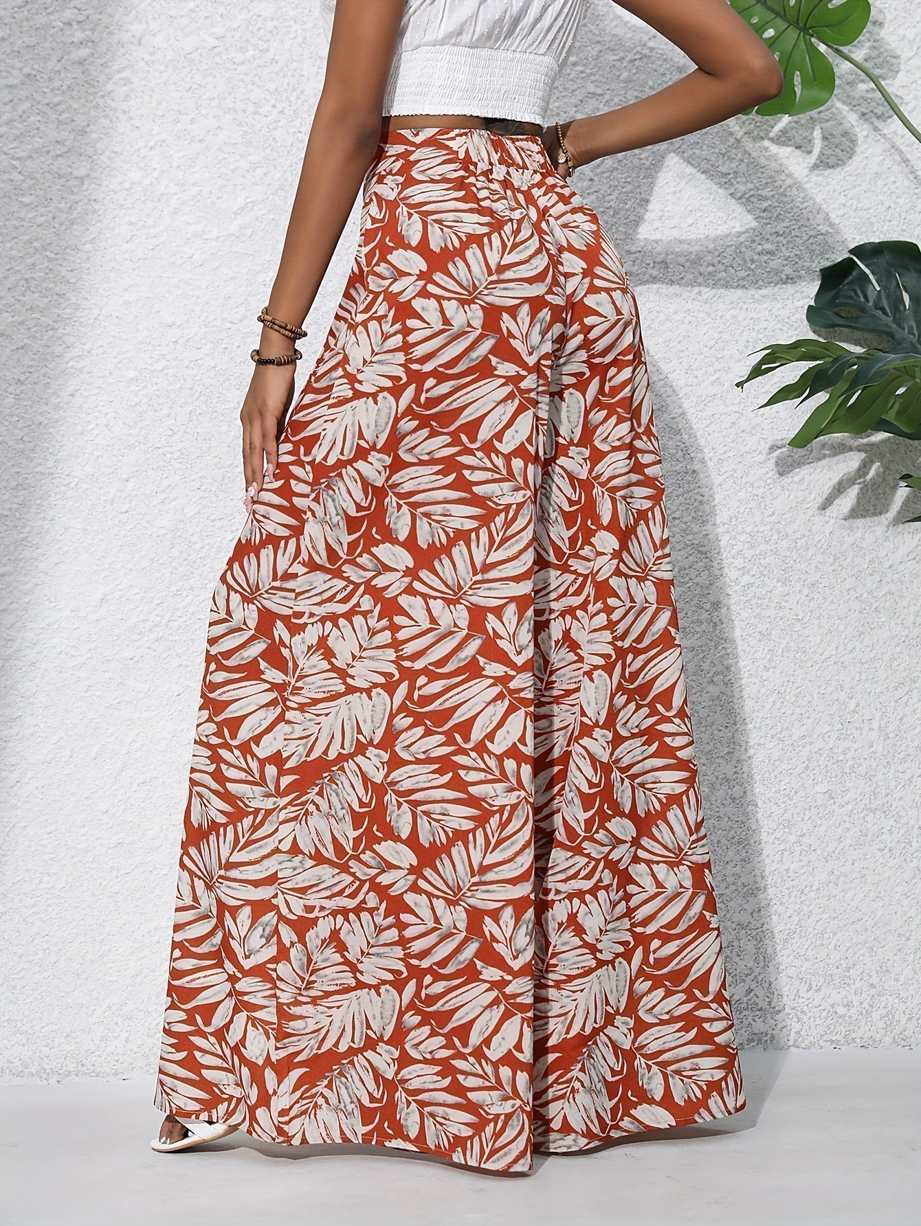 Tropical Print High Waist Wide Leg Trousers