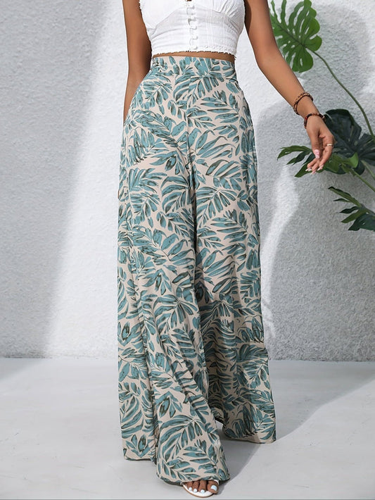 Tropical Print High Waist Wide Leg Trousers