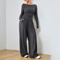 Two Piece Set with Long Sleeve Top and Wide Leg Trousers