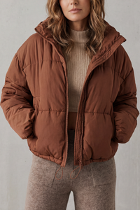 Warm Cropped Hooded Puffer Jacket with Drawstring Hem