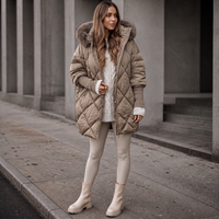 Warm Diamond Quilted Parka with Fur Trimmed Hood
