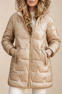 Warm Hooded Long Puffer Jacket with Diamond Quilting