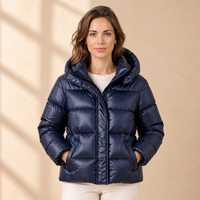 Warm Hooded Puffer Jacket with Glossy Finish and Side Pockets