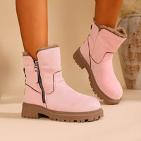 Warm Suede Ankle Boots with Fluffy Lining and Side Zip