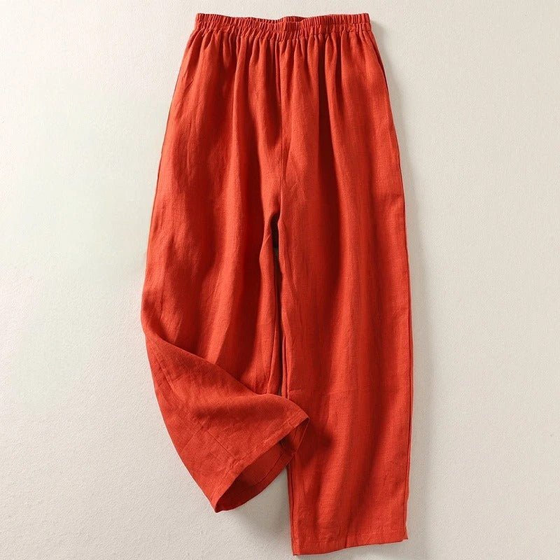 Wide Leg Tapered Linen Trousers with Elasticated Waist